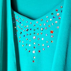 Vintage 80s does 20s Emerald Green drop waist dress with rhinestones USA made!